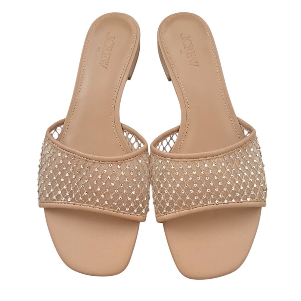 NWOT J. CREW FACTORY Emma Rhinestone Mesh Slide Sandals Nude 8